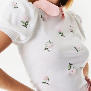 NWT Alice & Olivia Chase Puff Sleeve Flower Sweater